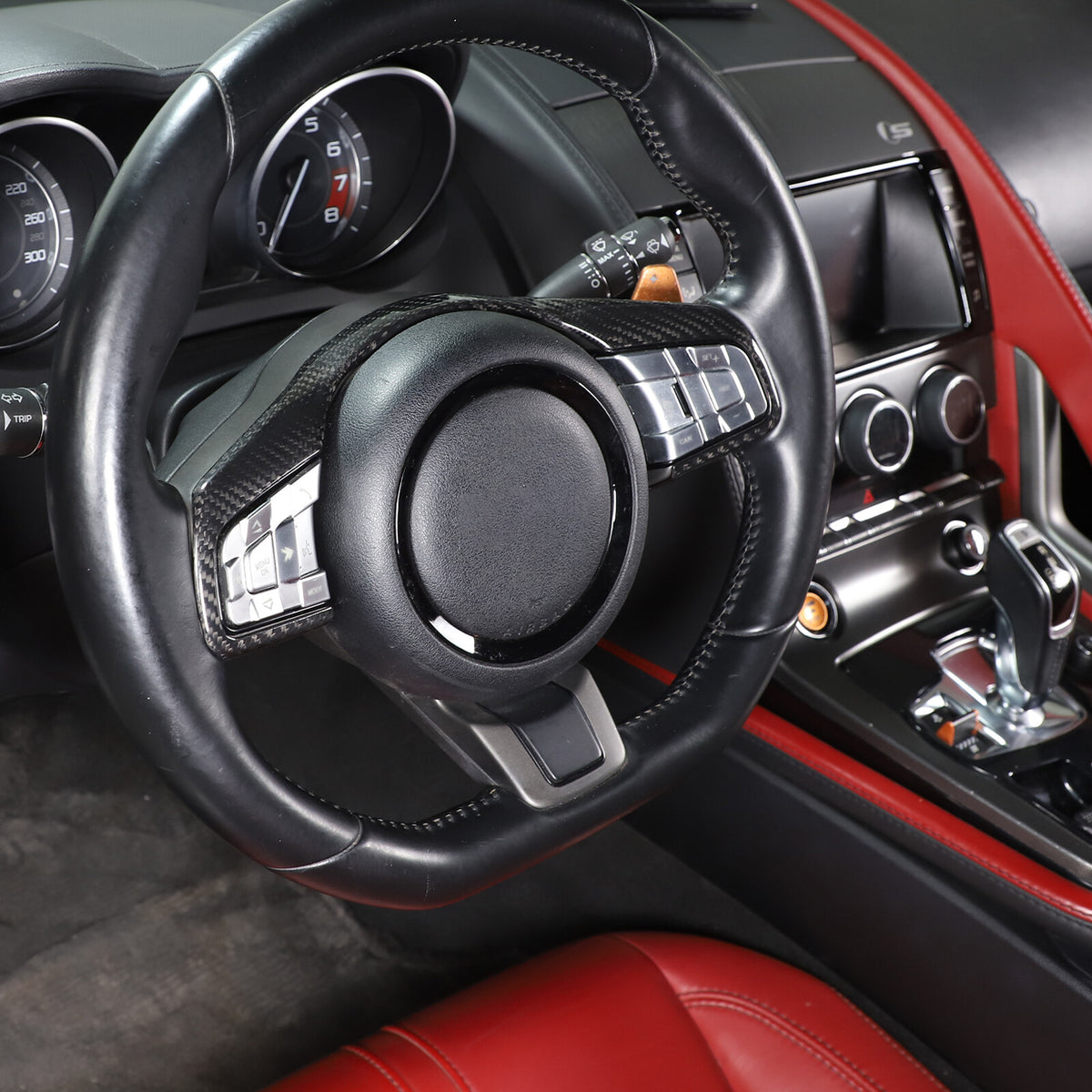 For Jaguar F-Type Carbon Fiber Steering Wheel Button Frame Cover Trim 2015-2021 3
