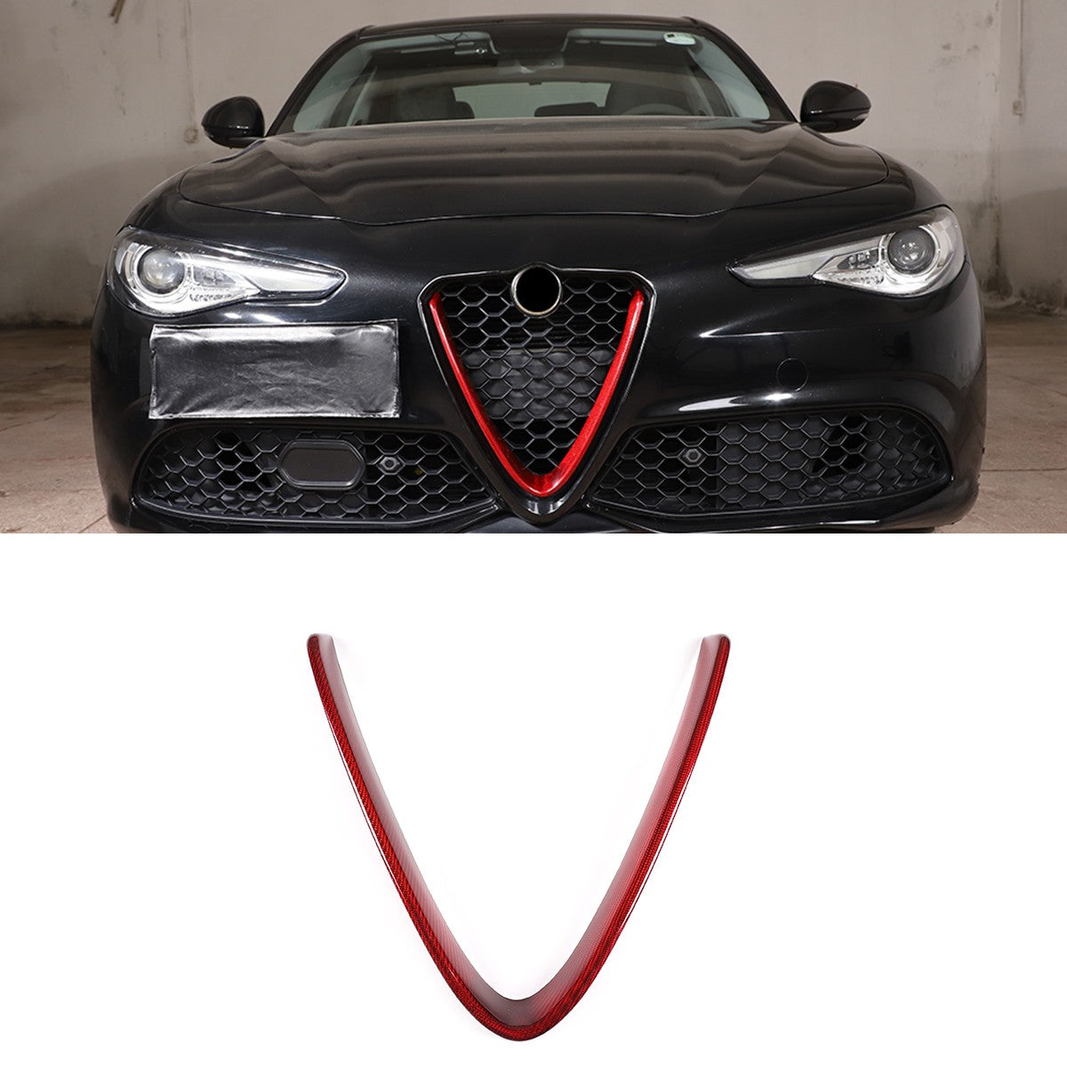 Red Real Carbon Fiber Grille V-Shape Trim Frame For Alfa Romeo Giulia 2017+ US 19