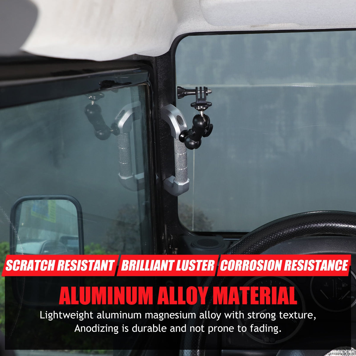 Silver Aluminum A-Pillar Handle W Cam Mount For LR Defender L316 2004-2018 7
