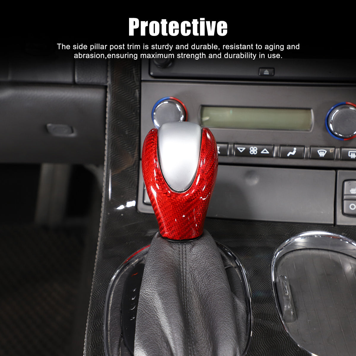 Red Real Carbon Fiber Center Gear Shift Knob Trim Cover For Corvette C6 2005-13 8