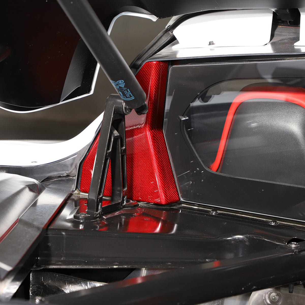 Red Real Carbon Fiber Engine Bay Glass Corner Cover Trim For Corvette C8 Coupe 20