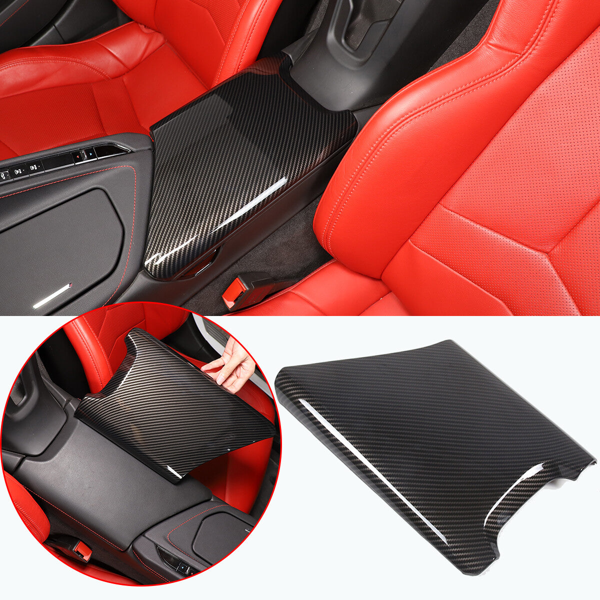 ABS Carbon Fiber Armrest & Waterfall Wireless Charger Cover For Corvette C8 20+ 2