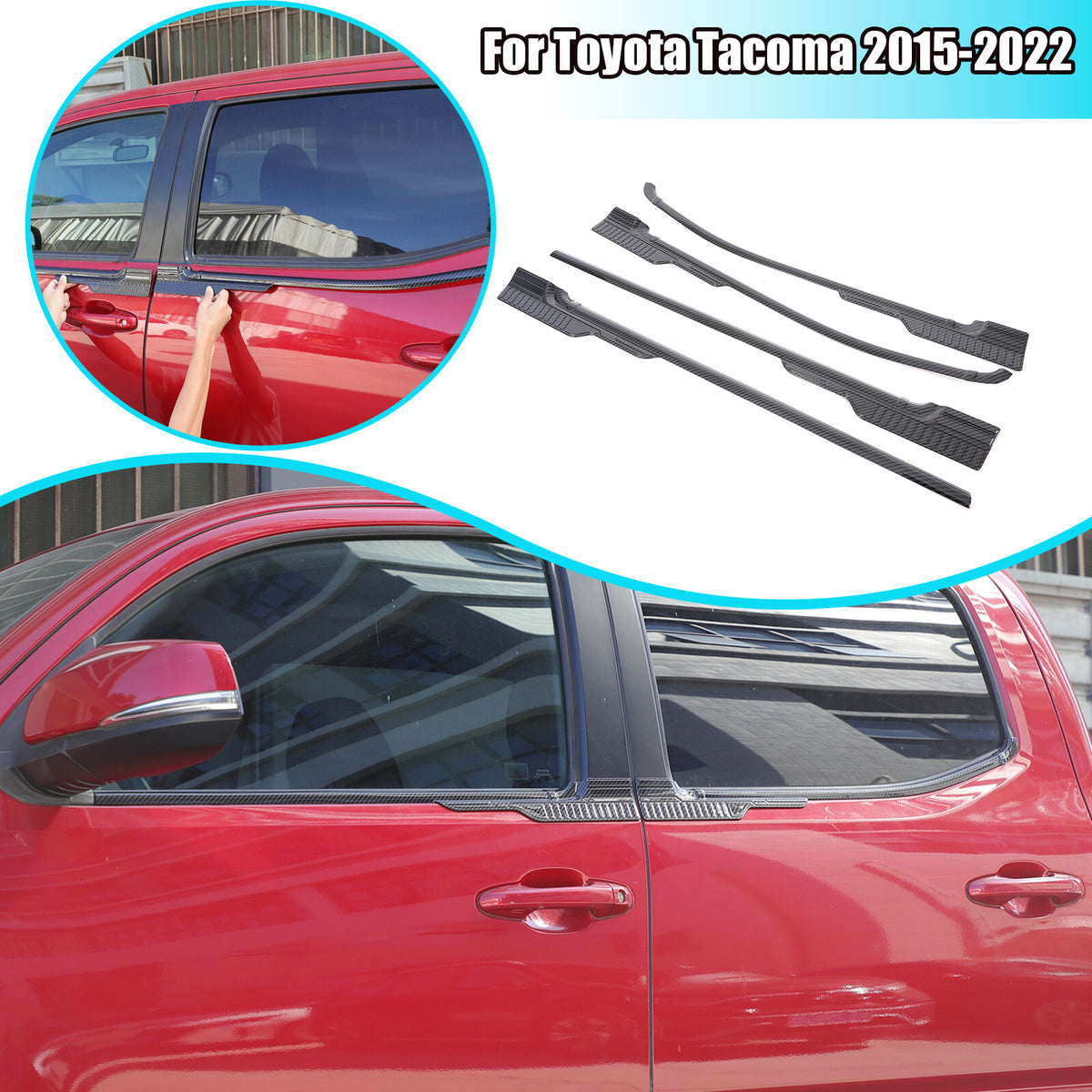 ABS Carbon Exterior Window Bottom Sill Trim Strip For Toyota Tacoma 2015-2022 1
