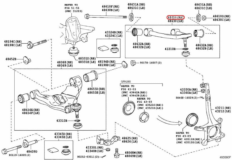 Toyota OEM Passenger Front Upper Control Arm RH 48610-60070 for Lexus 3