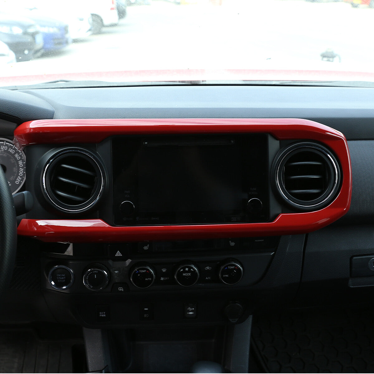 Red ABS Central Control Dashboard Decorative Cover For Toyota Tacoma 2016-2023 4