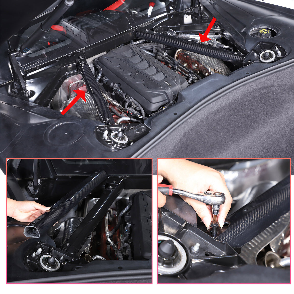 Real Carbon Fiber Engine Bay Tank Panel Cover Frame Trim For Corvette C8 2020-26 - Styles 11-15 4