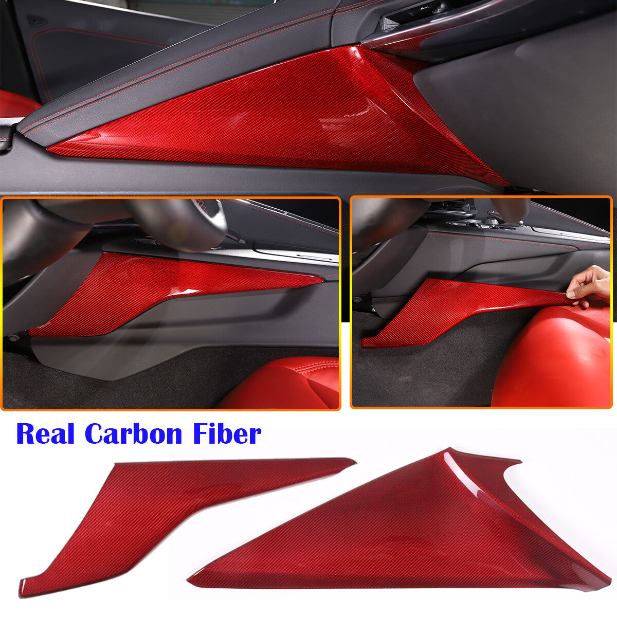 Red Real Carbon Fiber Full Interior Set Decor Trim Kit for Corvette C8 20-25 239