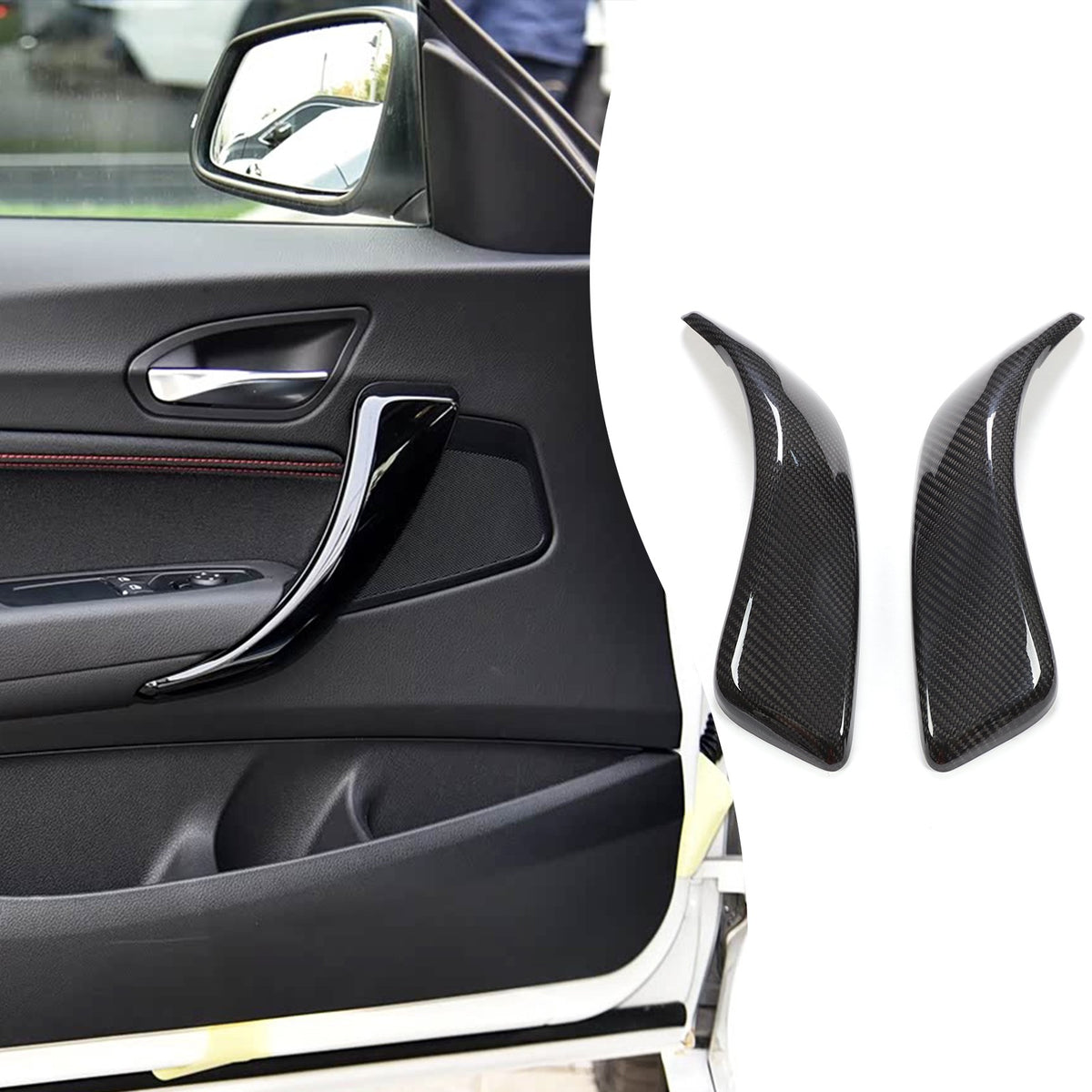 Real Carbon Fiber Inner Door Handle Trim For BMW 1 2 Series E81 E82 F22 14-19 US 2