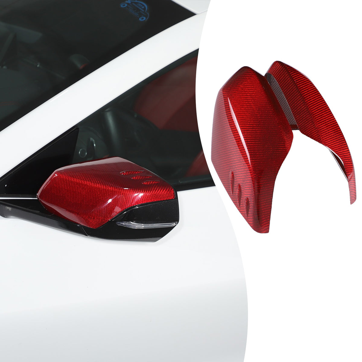 Red Real Carbon Fiber Side Mirror Cover Trim W/Air Vent For Corvette C8 2020+ 8
