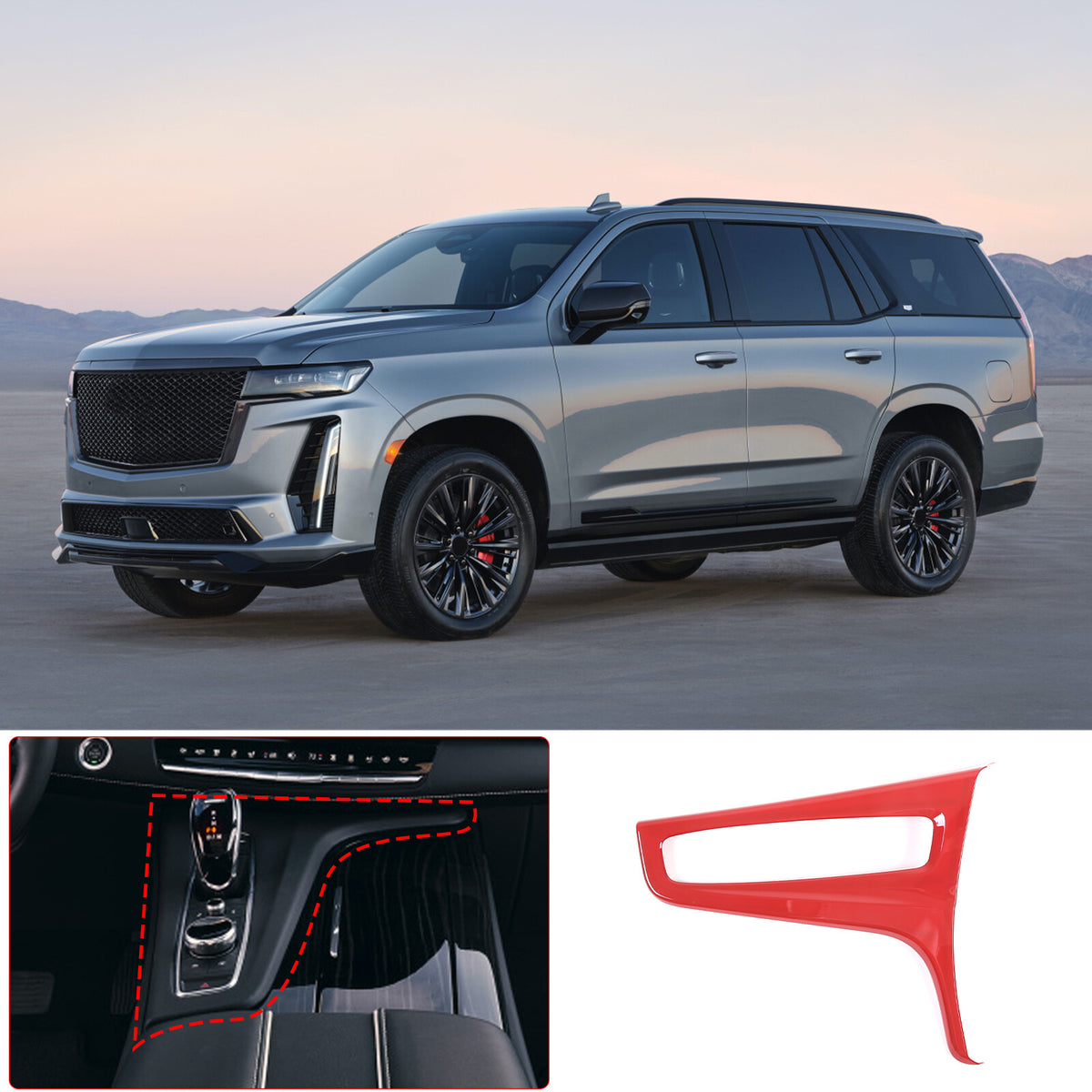 Red ABS Center Control Gear Trim Panel Trim Cover For Cadillac Escalade 21-23 11