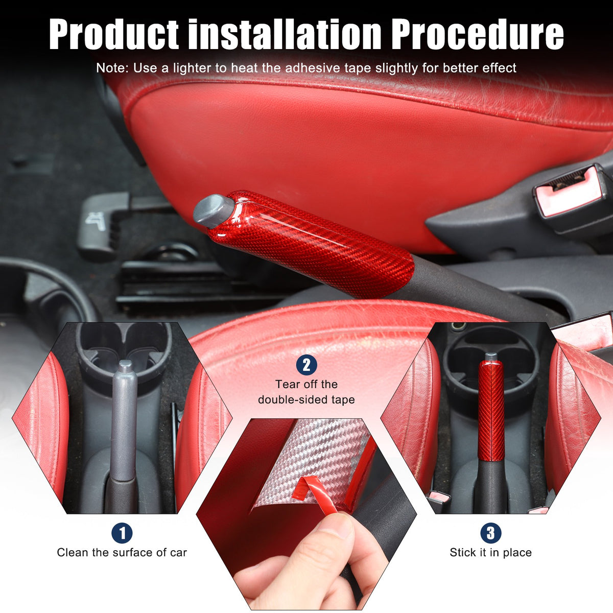 Red Real Carbon Fiber Handbrake Trim Cover For Fiat 500 2007+ 2