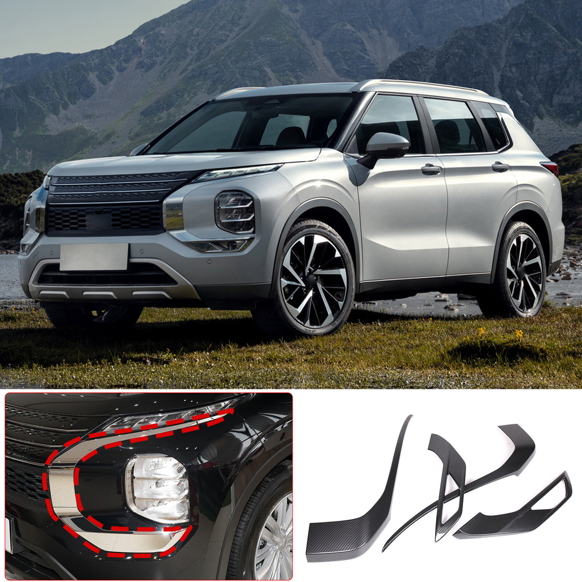 ABS Carbon Fiber Front Side Grille Molding Trim For Mitsubishi Outlander 22-23 5