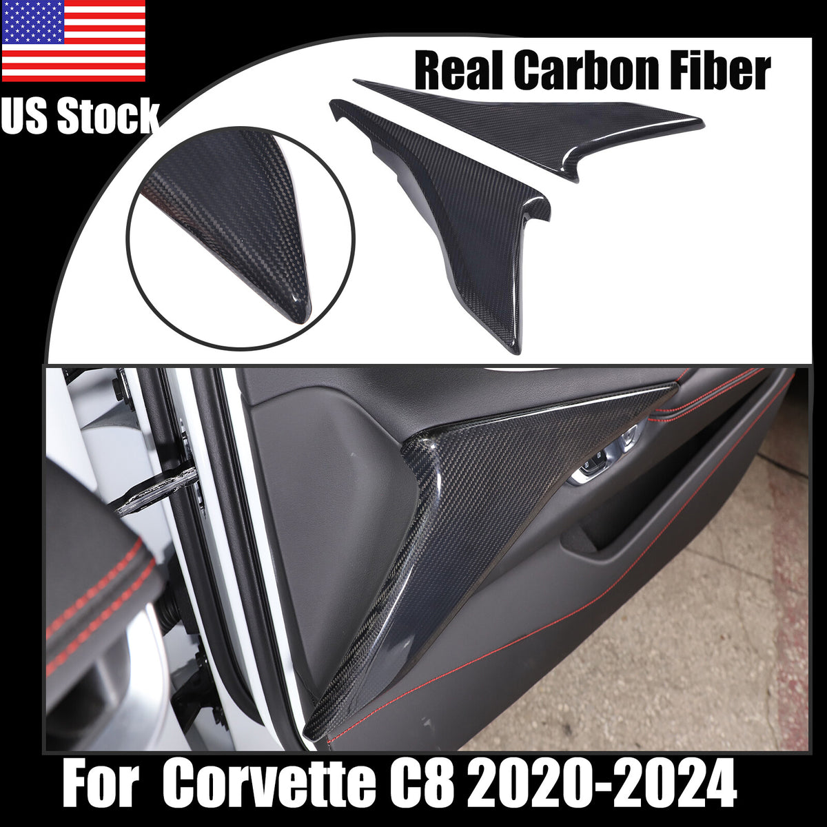 Real Carbon Fiber Interior Door Armrest Panel Trim Cover for Corvette C8 2020-26 1
