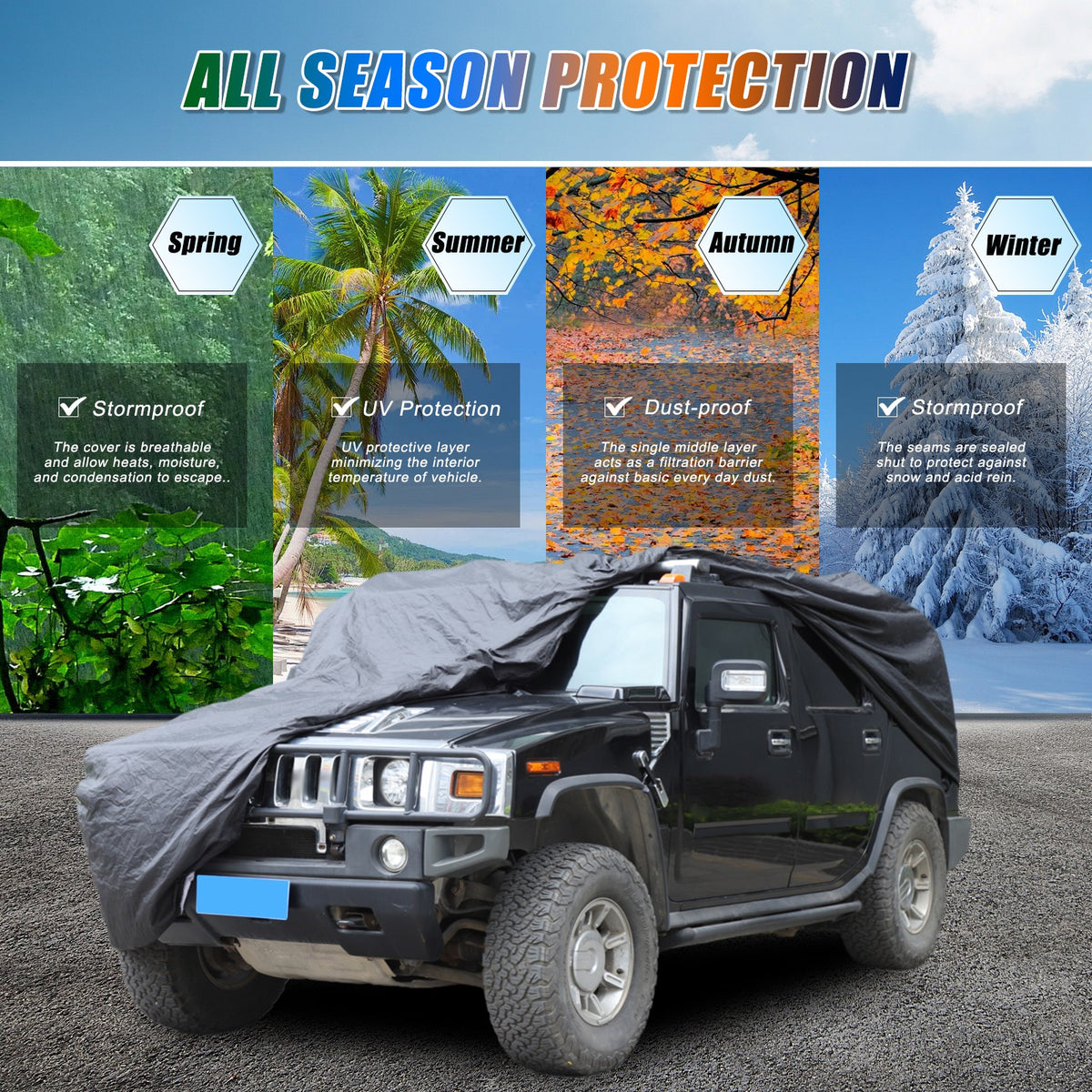 Black Full Car Cover Outdoor Waterproof Sun Car Cover For Hummer H2 2003-2009 12
