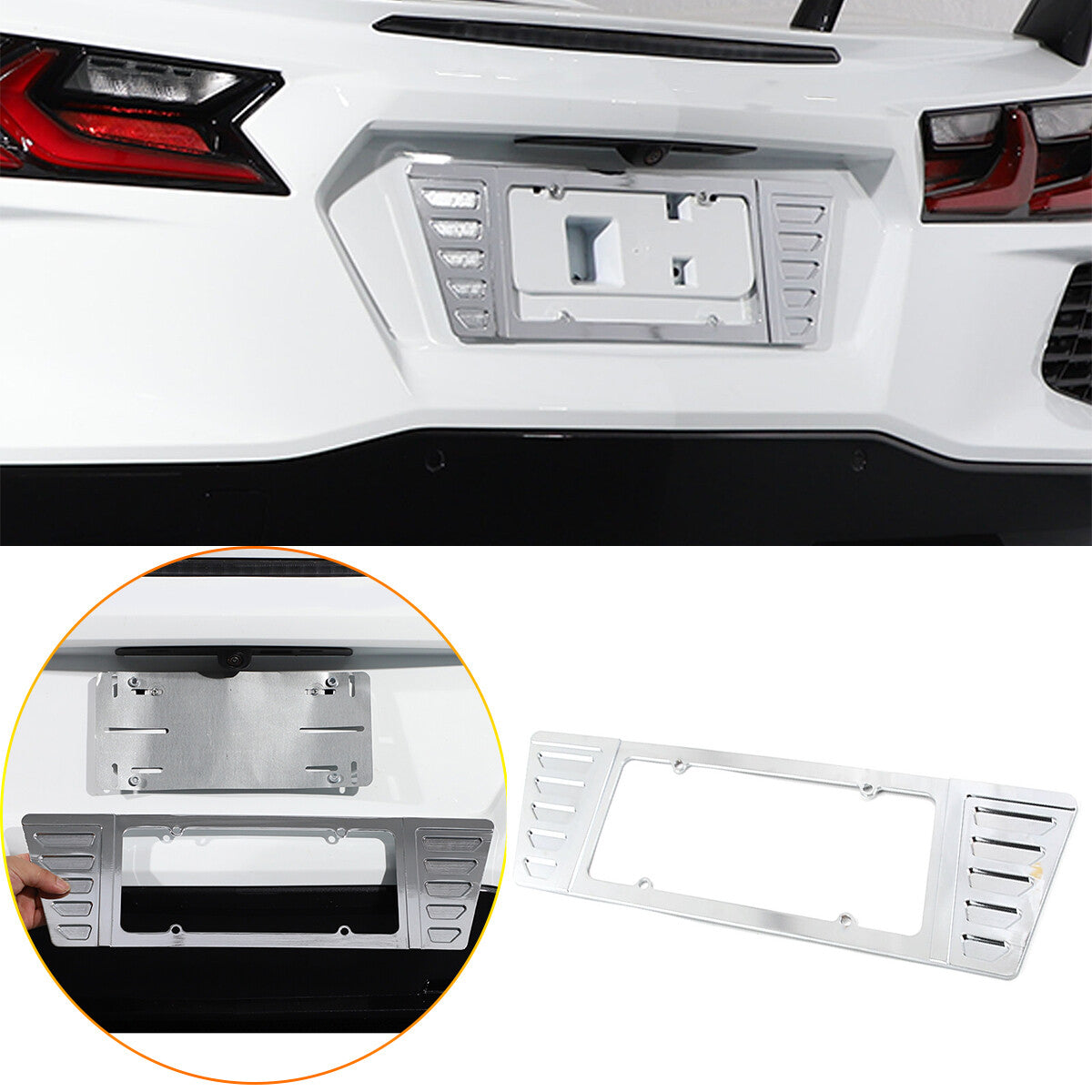 Alloy Rear License Plate Filler Trim Cover For Corvette C8 Stingray Z51 20+ 2