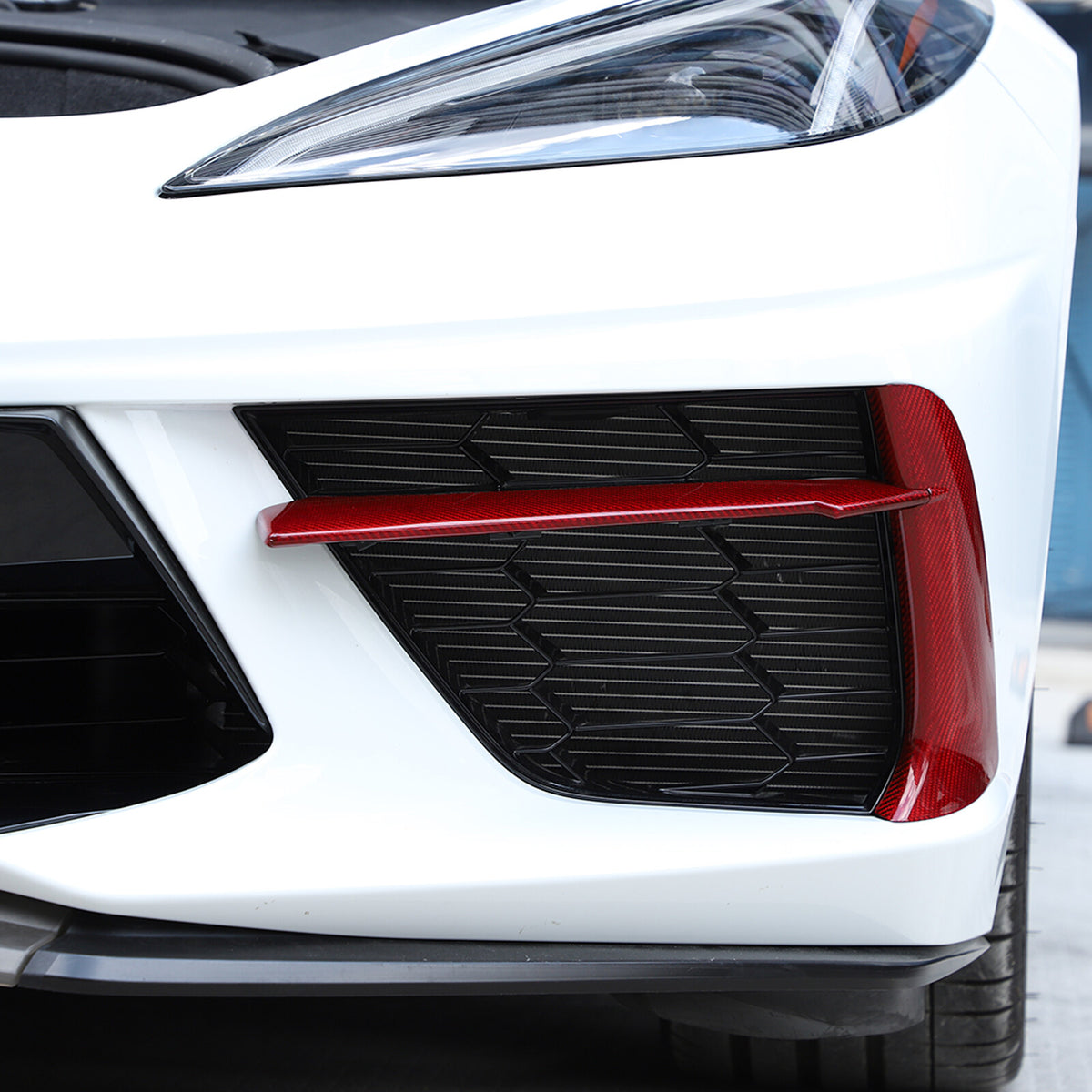Red Real Carbon fiber Car Front Bumper Side Grille Cover Set For Corvette C8 20+ 21