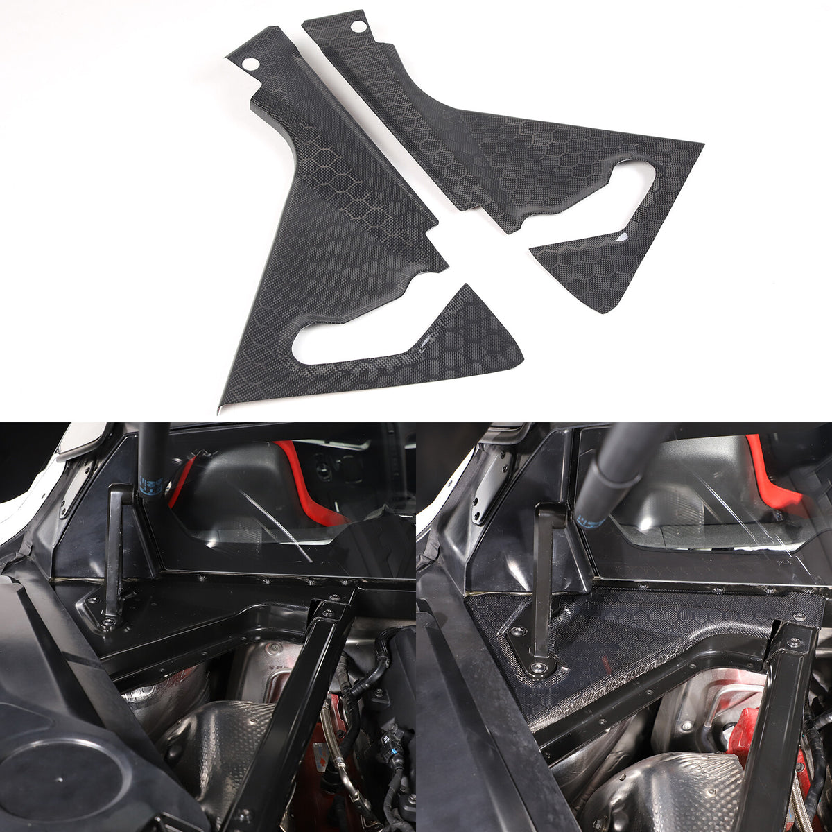 Honeycomb Carbon Fiber Engine Bay Corner Base Cover Overlay For Corvette C8 20+ 8