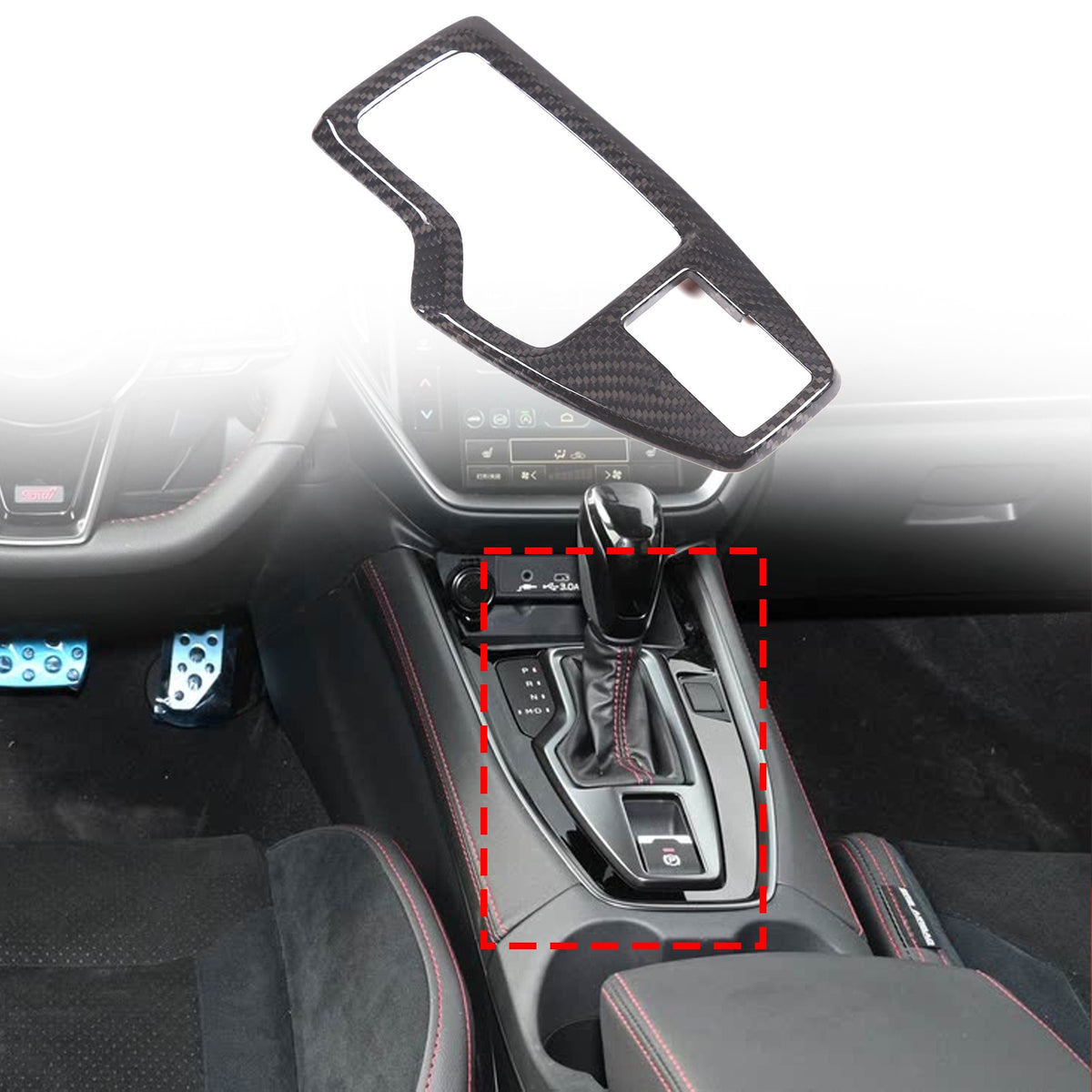 Real Carbon Fiber Gear Shift Base Trim Cover For Subaru WRX VB AT 2022+ 1