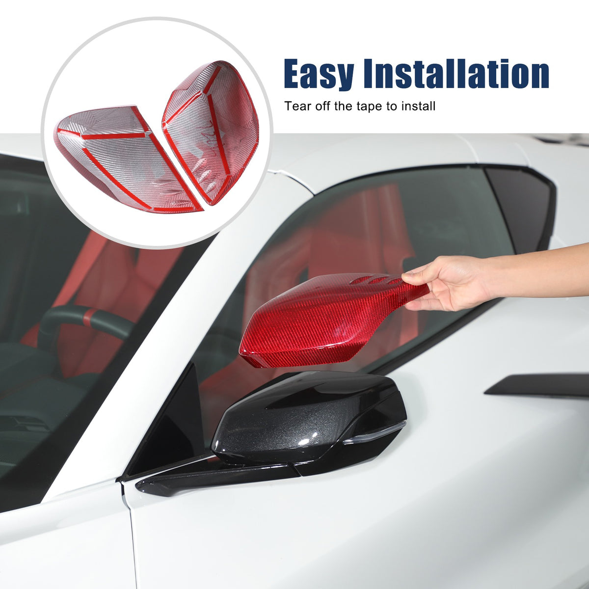 Red Real Carbon Fiber Side Mirror Cover Trim W/Air Vent For Corvette C8 2020+ 7