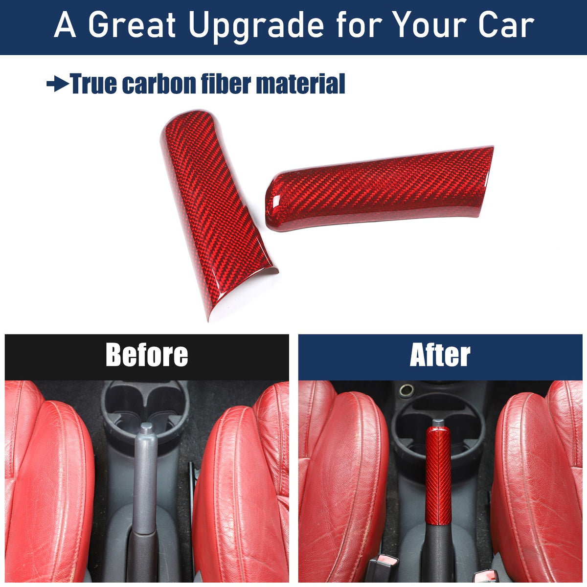 Red Real Carbon Fiber Handbrake Trim Cover For Fiat 500 2007+ 1