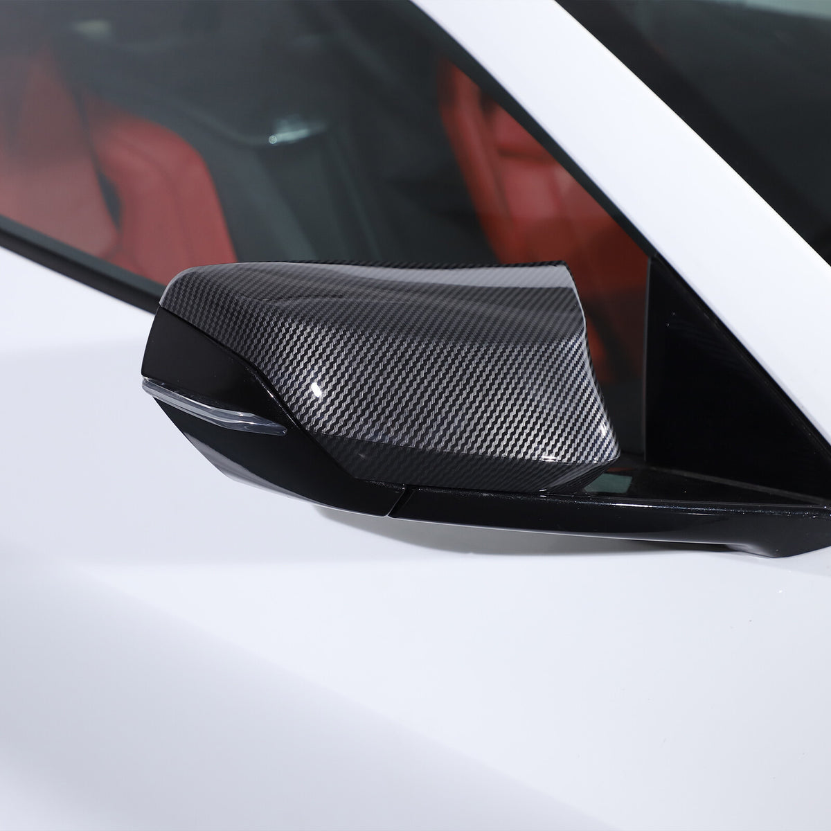 M Style Carbon Fiber Style Side Mirror Cover Caps Overlay For 20-26 Corvette C8 4