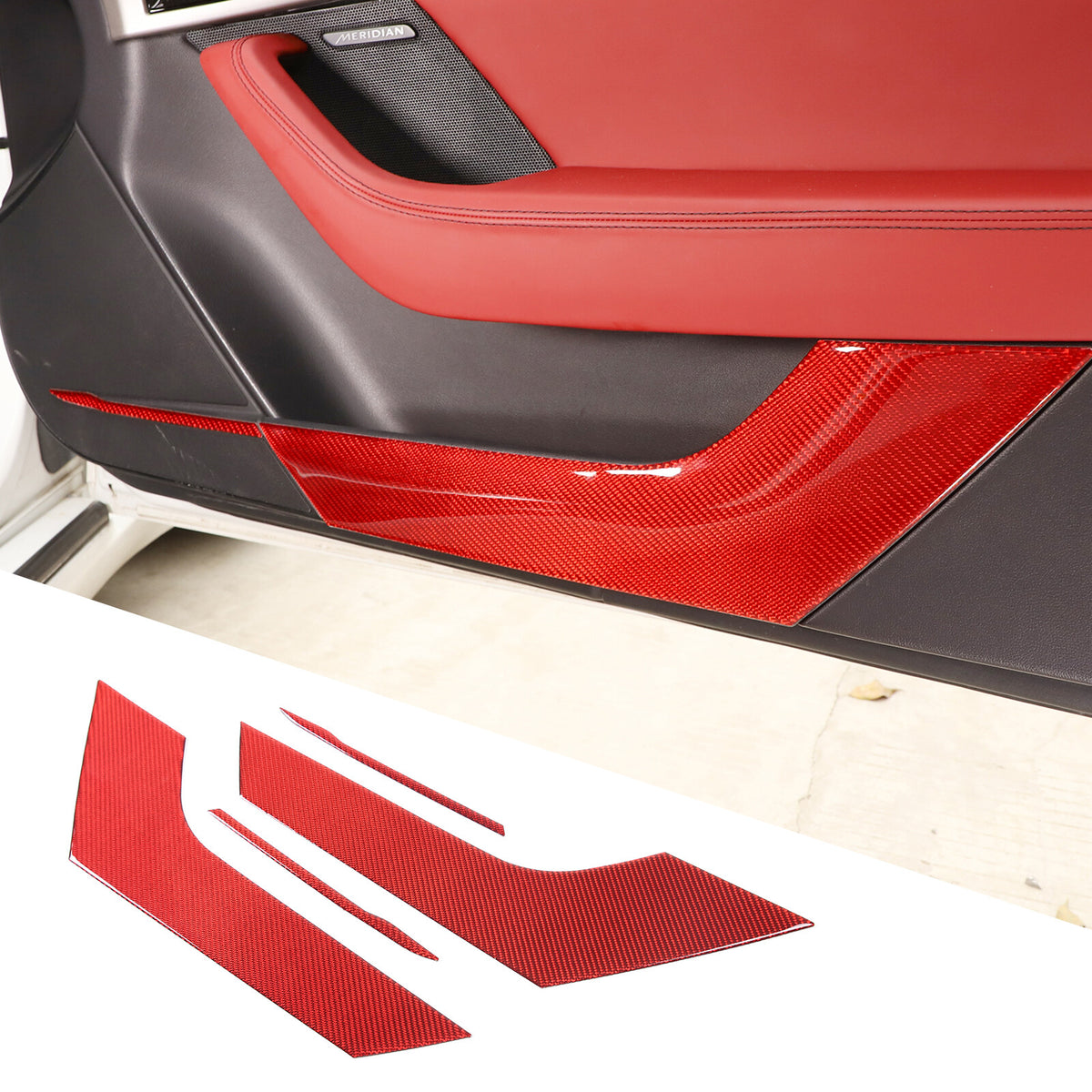 For Jaguar F-TYPE 2013-2022 Door Bottom anti-Kick Panel Trim Red Carbon Fiber 2