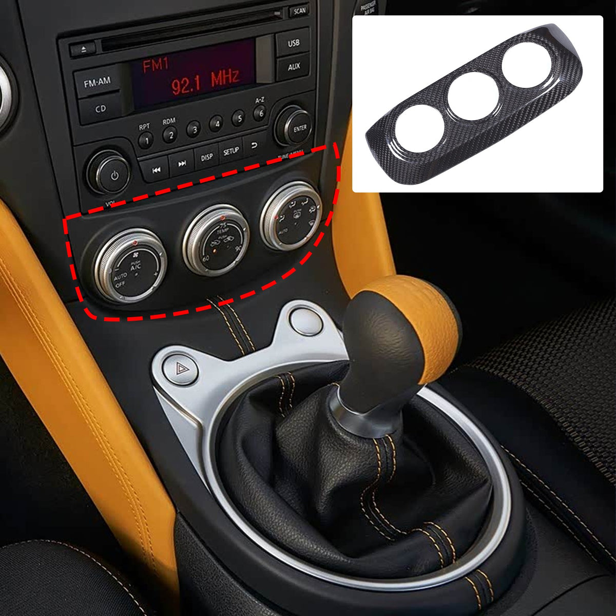 Real Carbon Fiber Center Console AC Switch Trim Cover For Nissan 400Z Z34 13