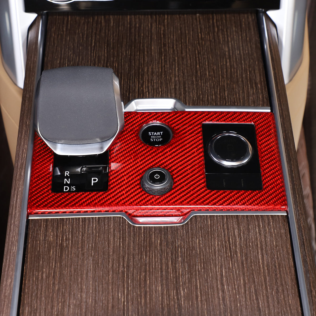 Red Carbon Fiber center Gear Shifter Panel Cover For Range Rover Vogue 2023-24 14