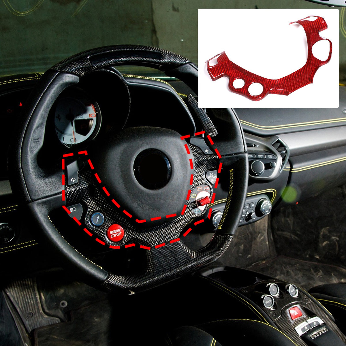 Red Real Carbon Fiber Center Interior Set Cover Trim Kit For Ferrari 458 2011-16 13