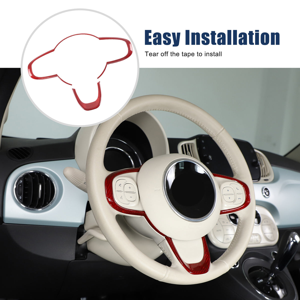 Red Real Carbon Fiber Steering Wheel Button Trim For Fiat 500 Abarth 595 695 16+ 6