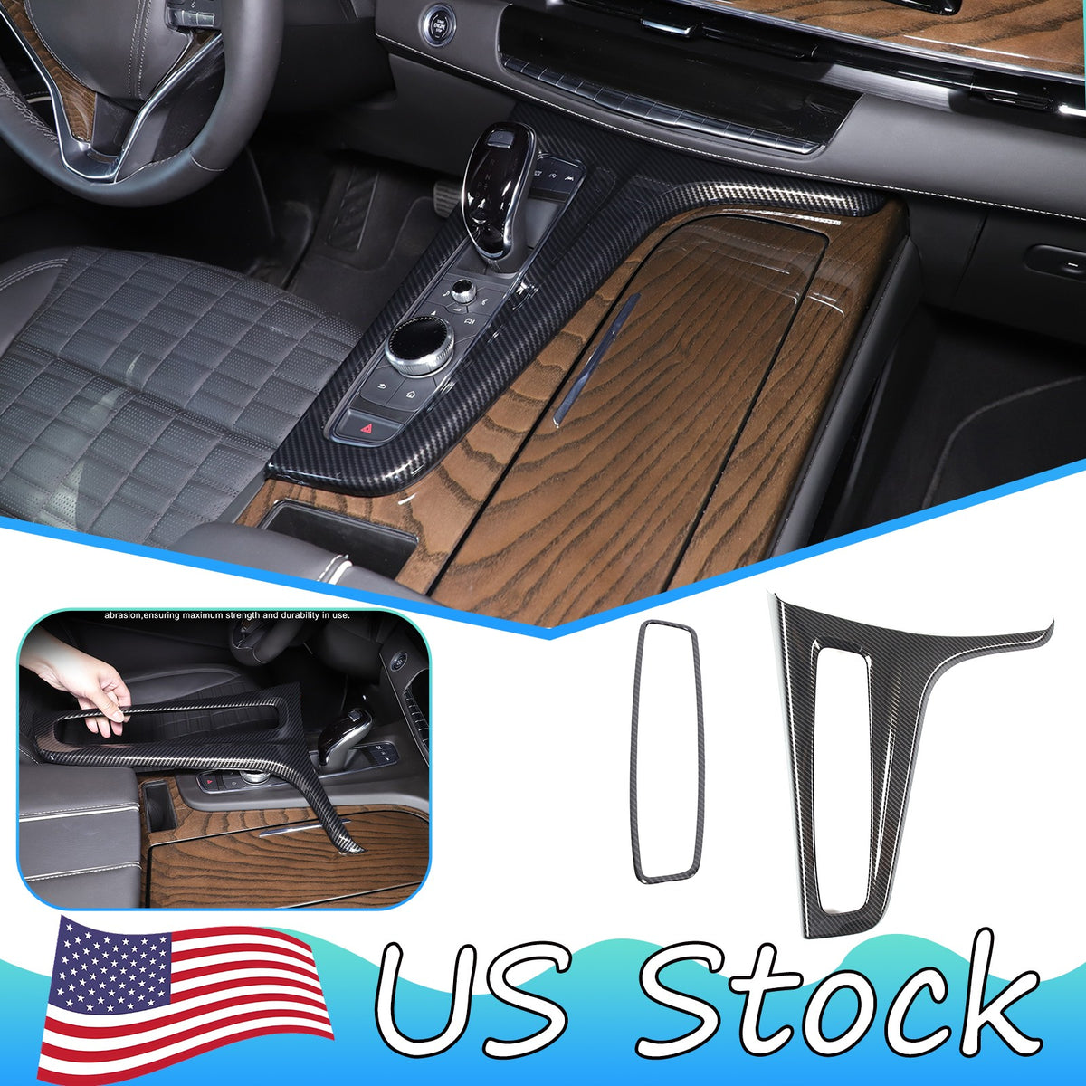 Carbon Fiber ABS Center Console Gear Trim Set For Cadillac Escalade 21-23 US 1