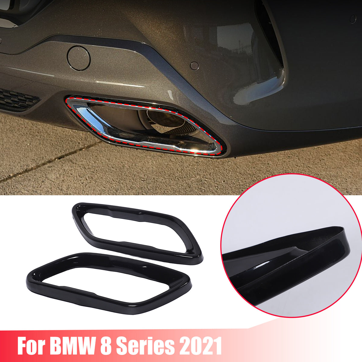Glossy Black Stainless Rear Exhaust Tip Trim For BMW 8 Series Coupe G14 2019+ 1