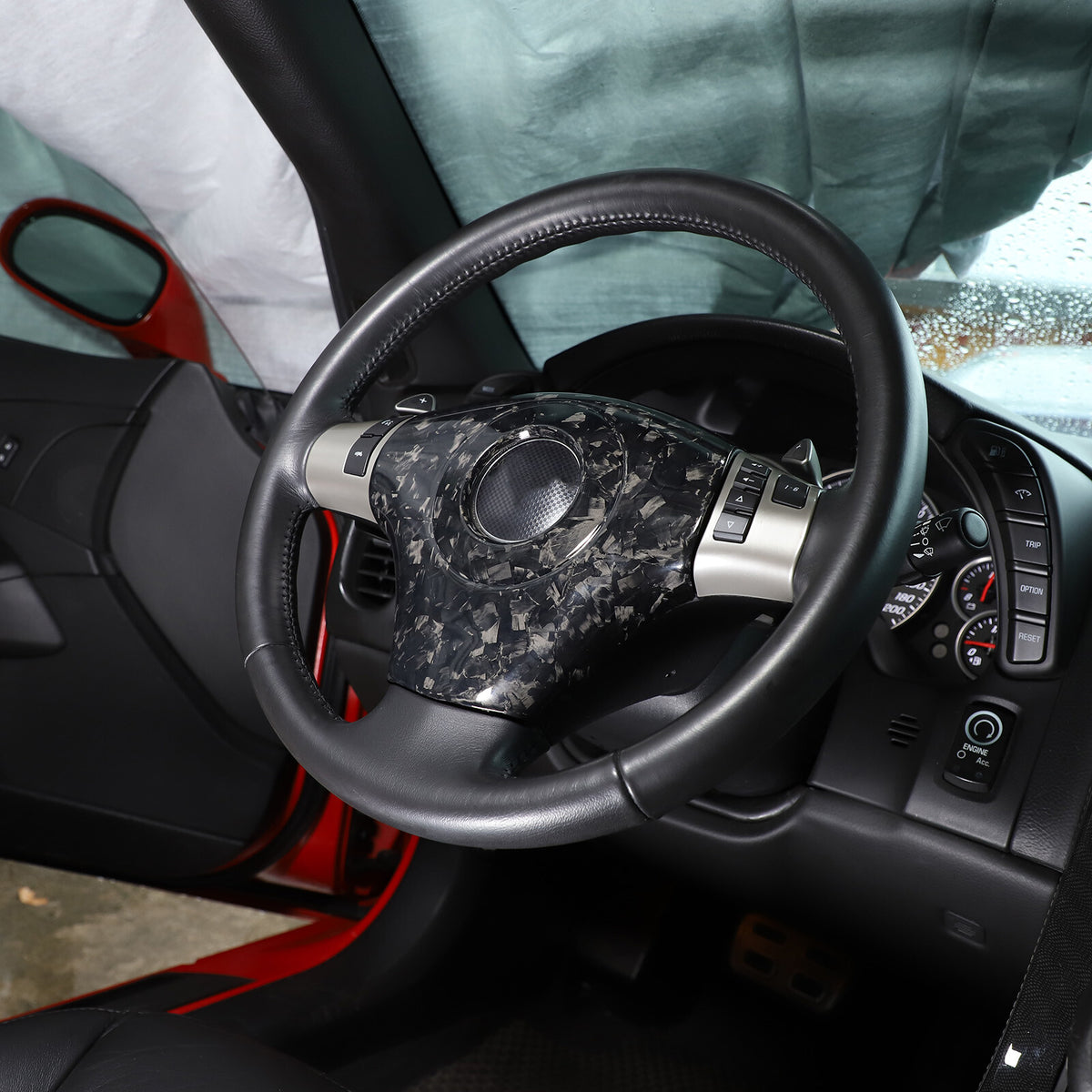 Forged Real Carbon fiber Center Steering wheel trim cover For Corvette C6 05-13 4