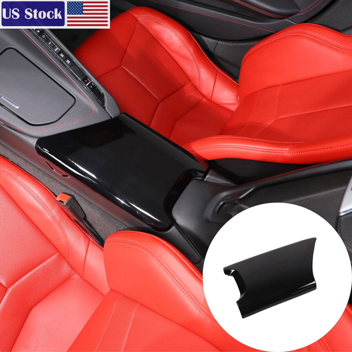 Glossy Black Center Console Armrest Box Lid Covers For C8 Corvette 20-26 US 1