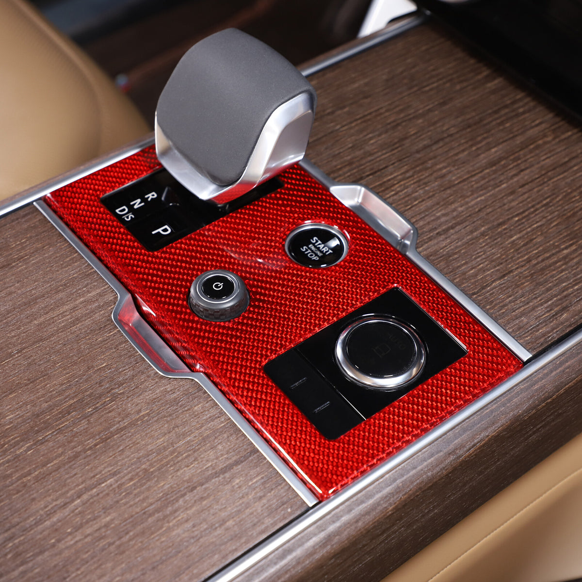 Red Carbon Fiber center Gear Shifter Panel Cover For Range Rover Vogue 2023-24 4