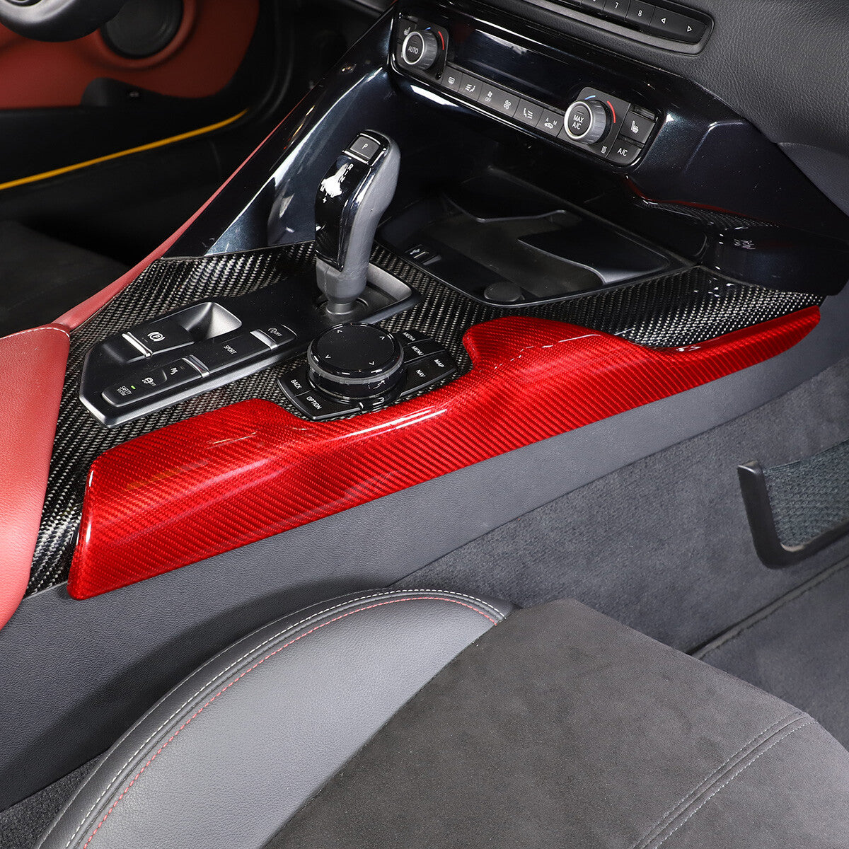 Red Carbon Fiber Console Gear Shift Side Trim Cover For Toyot-a Supra 2019-24 3