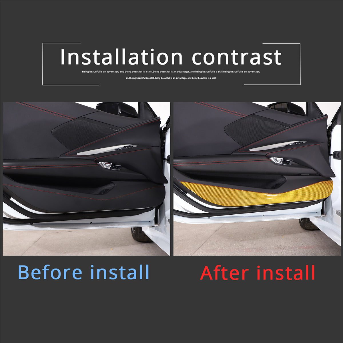 Yellow Carbon Fiber Door Anti-Kick Panel Sticker For Corvette C8 2020-26 10