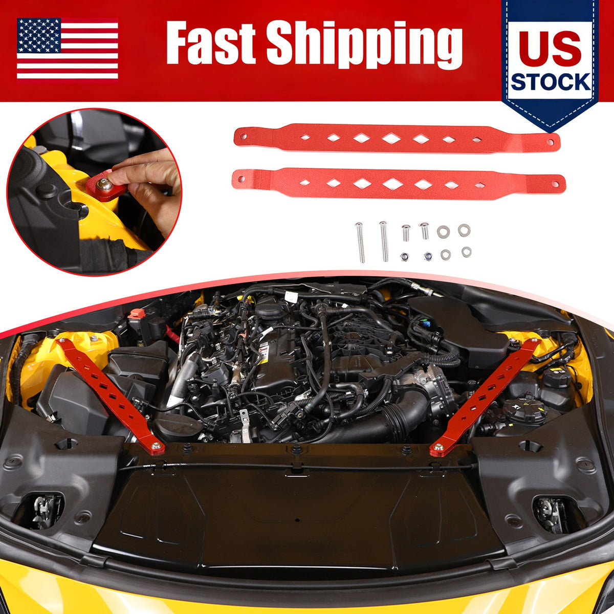 Red Alloy Front Power Brace Strut Tower Bar for Toyota Supra GR A90 19-24 US 1