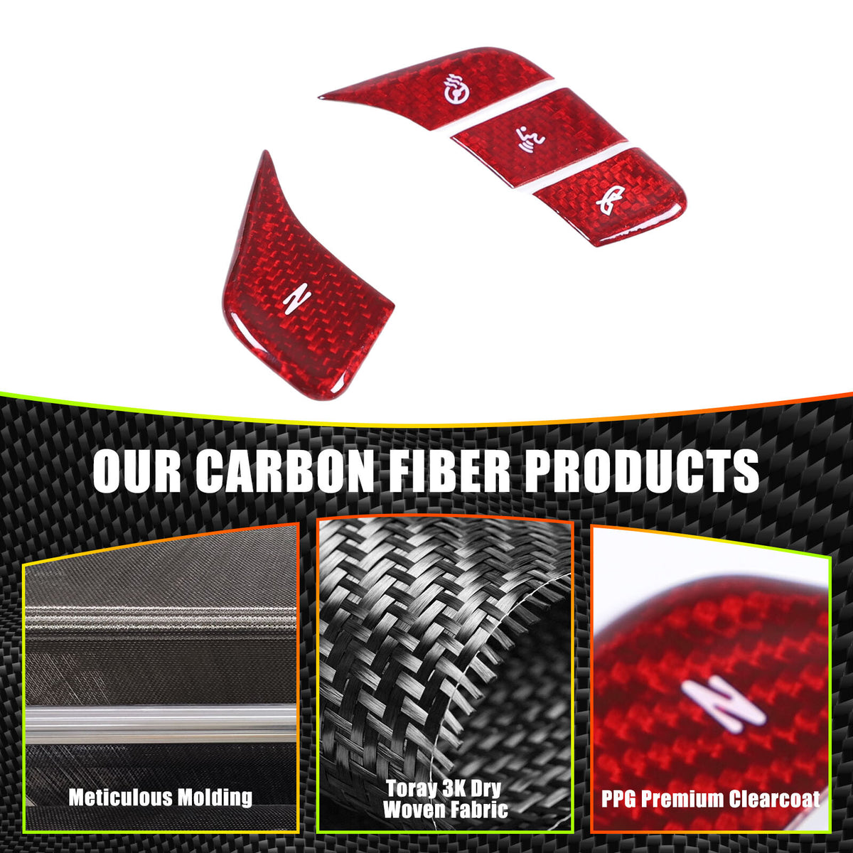Red Real Carbon Fiber Full Interior Set Decor Trim Kit for Corvette C8 20-25 4