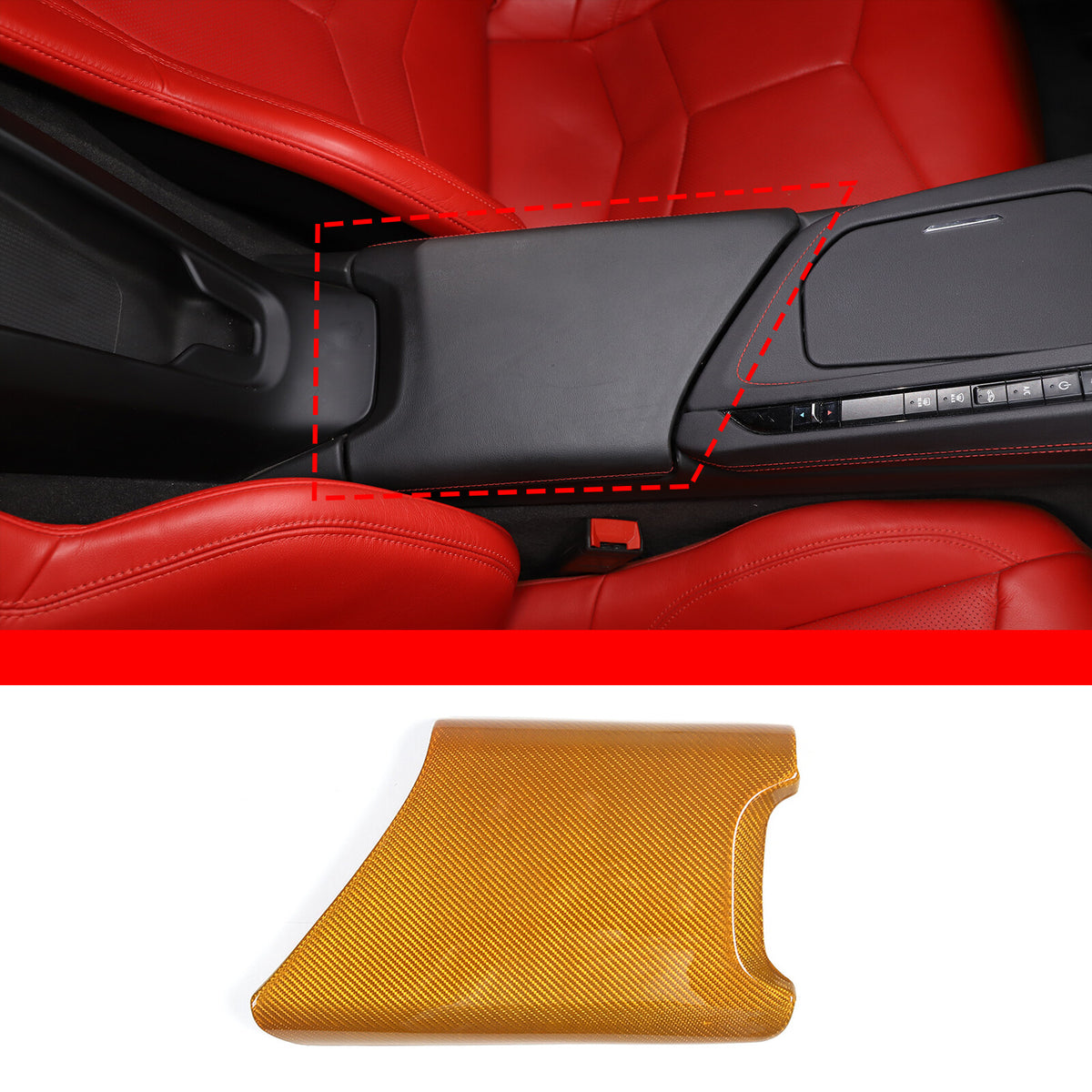Yellow Carbon Fiber Center Console Armrest Box Cover Trim For Corvette C8 20-26 3