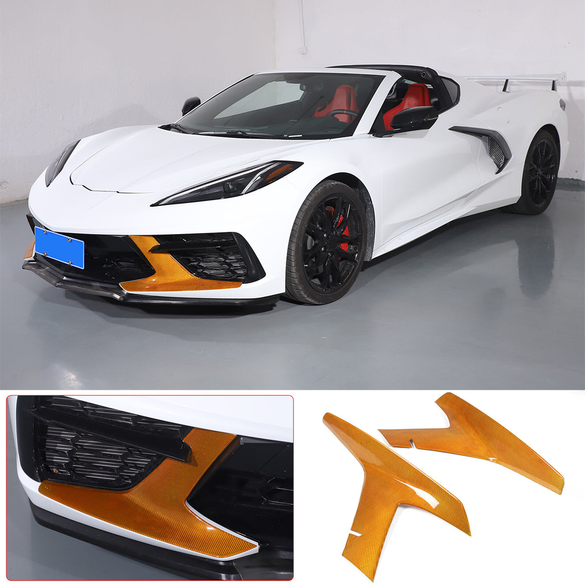 Yellow Carbon Fiber Front Bumper Grille Bezel Cover For Corvette C8 Z51 2020-26 19