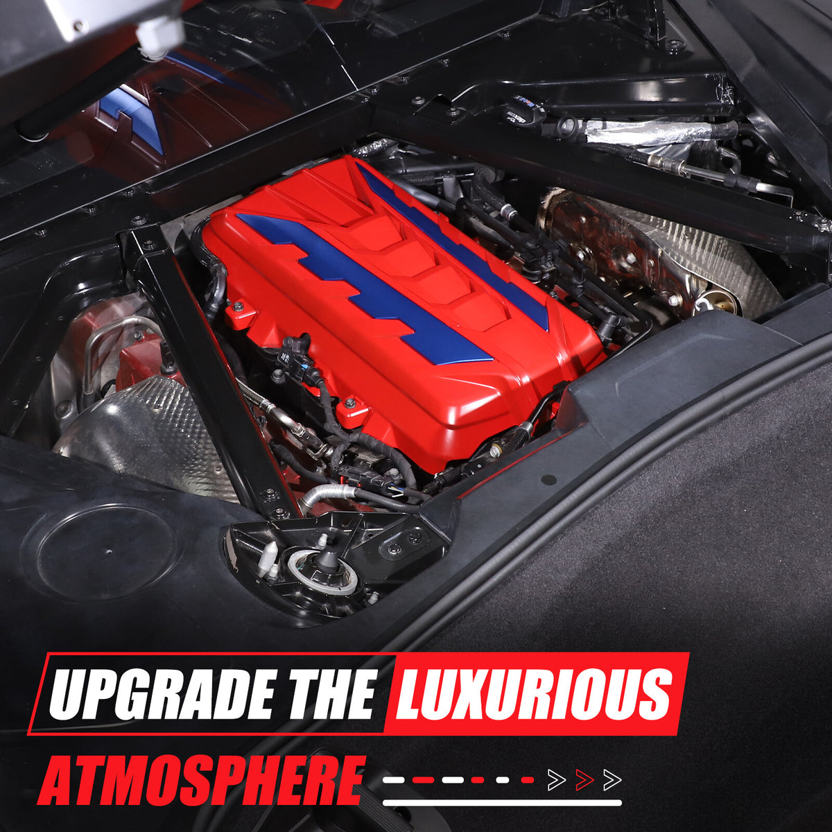 Red Engine Bay Panel Cover Trim in Edge Blue For Corvette C8 2020-26 5