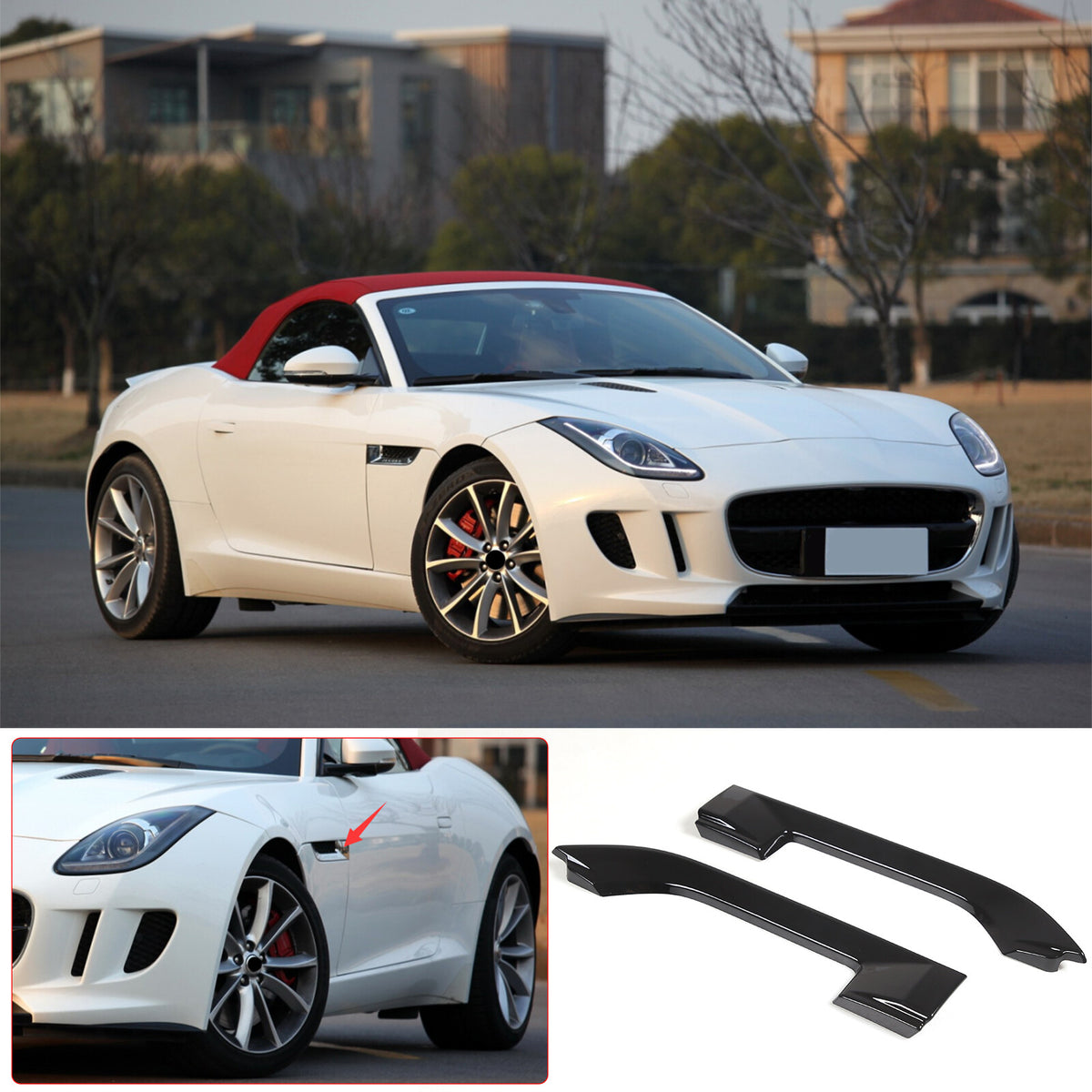Glossy Black ABS Side Fender Air Vent Cover Trim For Jaguar F-TYPE 2013-20 10