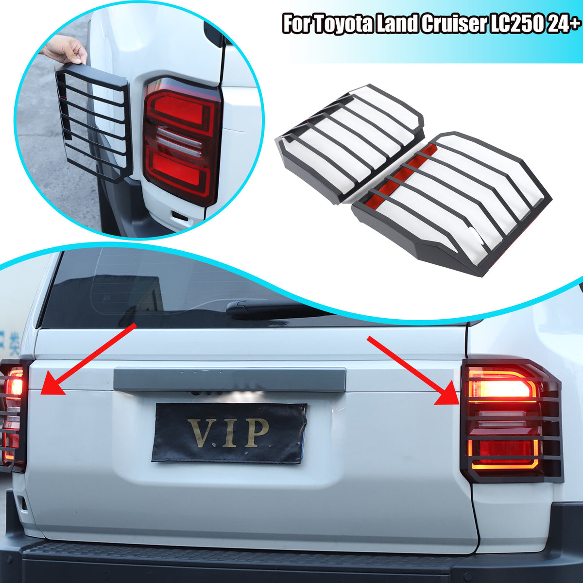 Black Alloy Rear Tail light lamp Cover trimFor Toyota Land Cruiser LC250 24+ 1