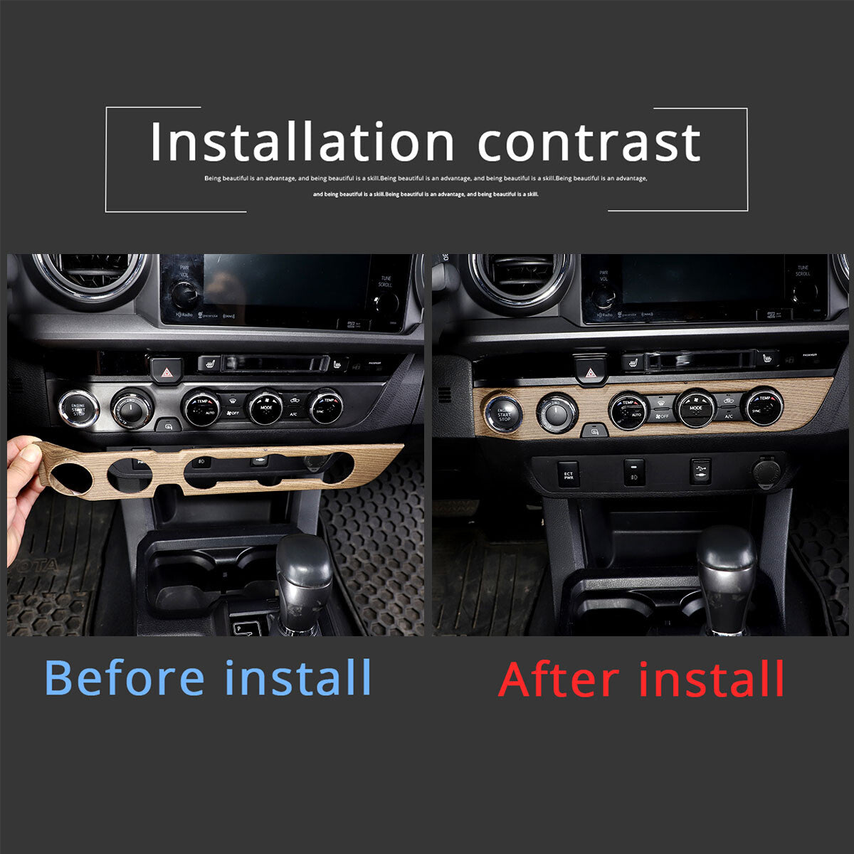Wood Grain Interior Center Console Cover Trim For Toyota Tacoma 2016-2023 107