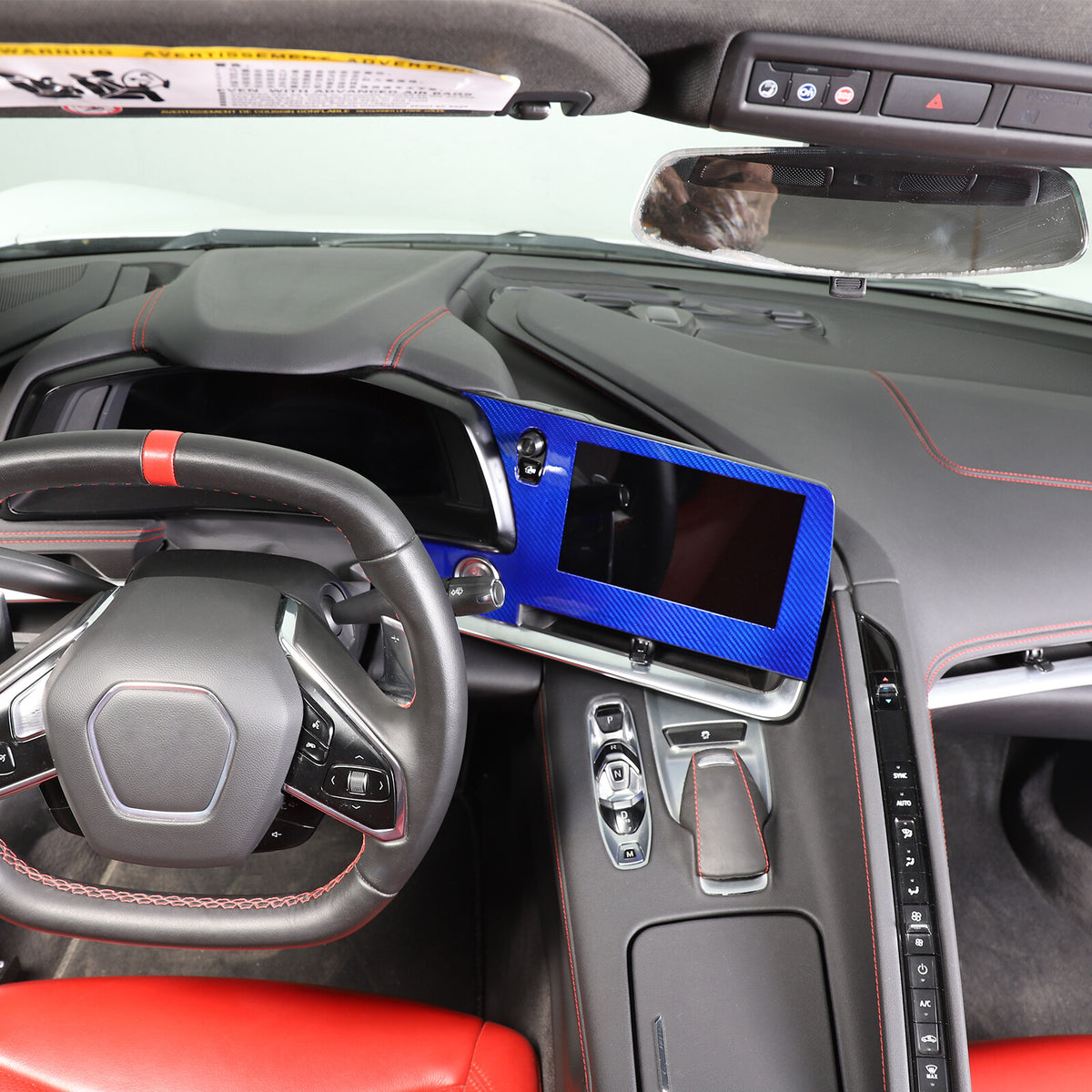 Blue Real Carbon Fiber Dashboard Navigation Srceen Trim Cover For Corvette C8 5