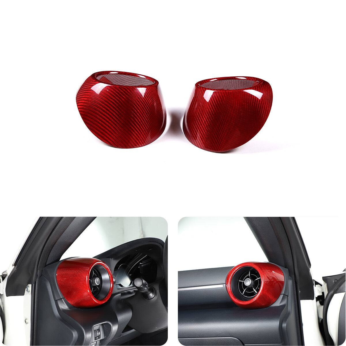 Red Carbon Fiber Dashboard Side Air Outlet Vent Cover Trim For Subaru BRZ 2022 1