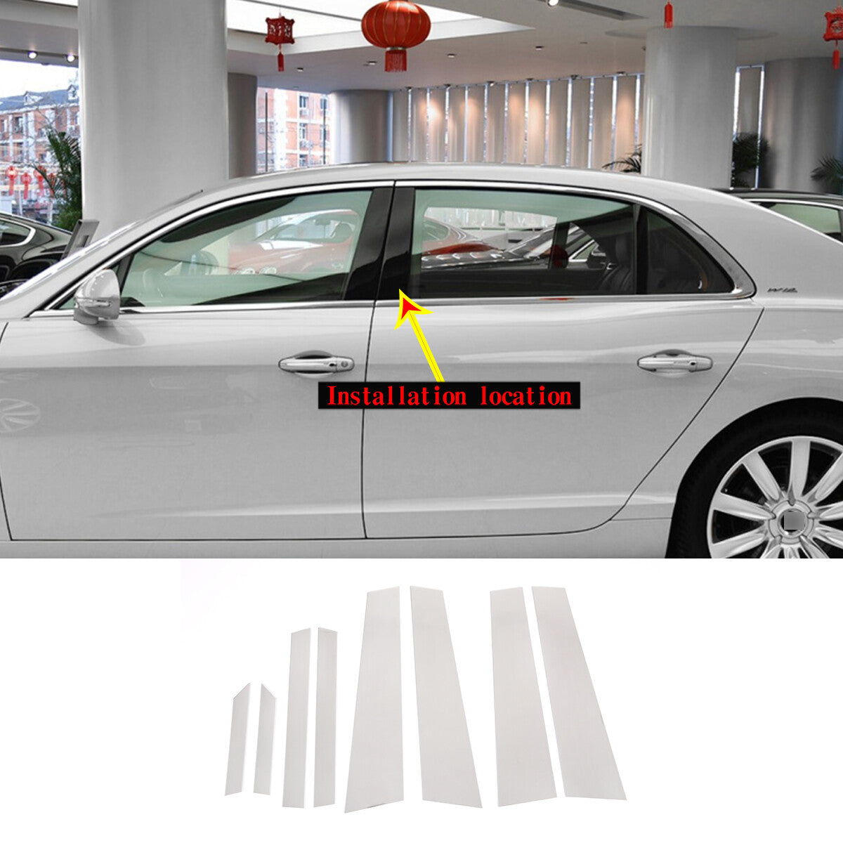 Silver Pillar Posts Cover Door Trim Window Decal For Bentley Flying Spur 13-19 3