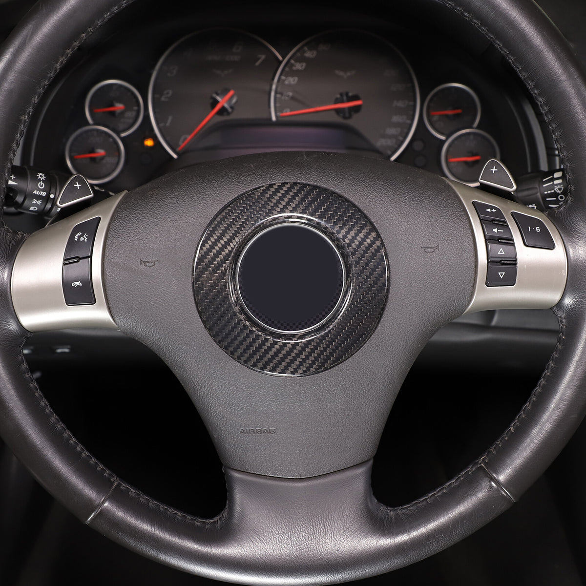 Real Carbon Fiber Steering Wheel Center Logo Ring Cover For 2005-13 Corvette C6 7