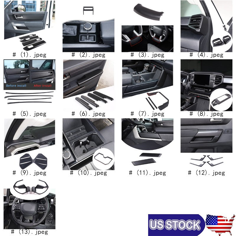 Matte Black ABS Full Interior Decoration Trim Kit For Toyota Tundra 2022-26 US 1